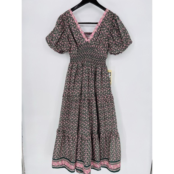 Trovata Birds of Paradis Dresses & Skirts - Travota Birds‎ Of Paradise Nellie Dress "Sweet Melba" Midi Green/Pink Floral XS